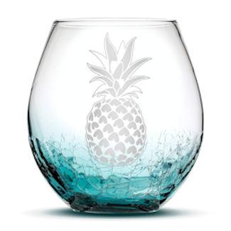 Pineapple Stemless Wine Glass Made in the USA. Summer Themed Drinkware