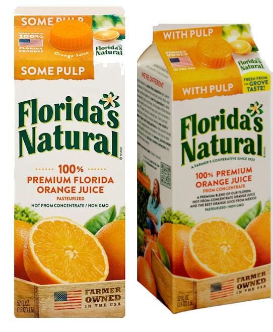 Florida's Natural Old Packaging and Florida's Natural New Packaging.